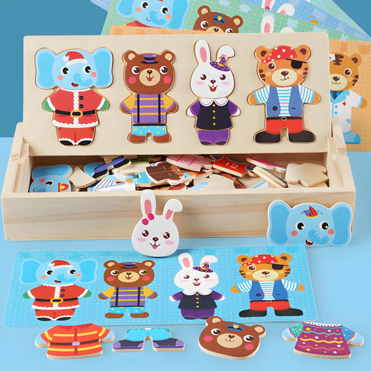 Elephant Bear Change Clothes Children's Early Education Wooden Jigsaw Puzzle Dressing Game Baby Puzzle Toys For Children Gift