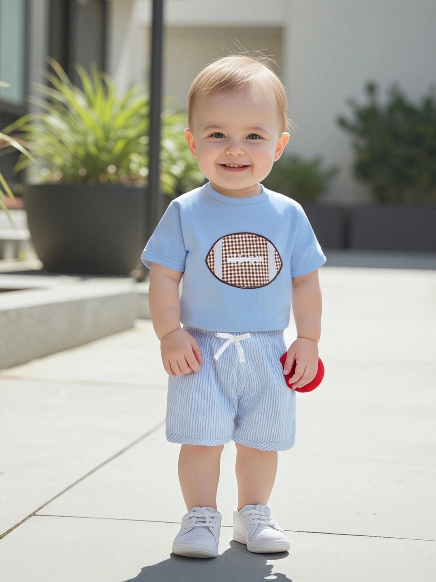 Boys Casual Summer Outfits Striped Print Short Sleeve T-Shirts Elastic Waist Shorts 2-Piece Clothing Set for Toddlers