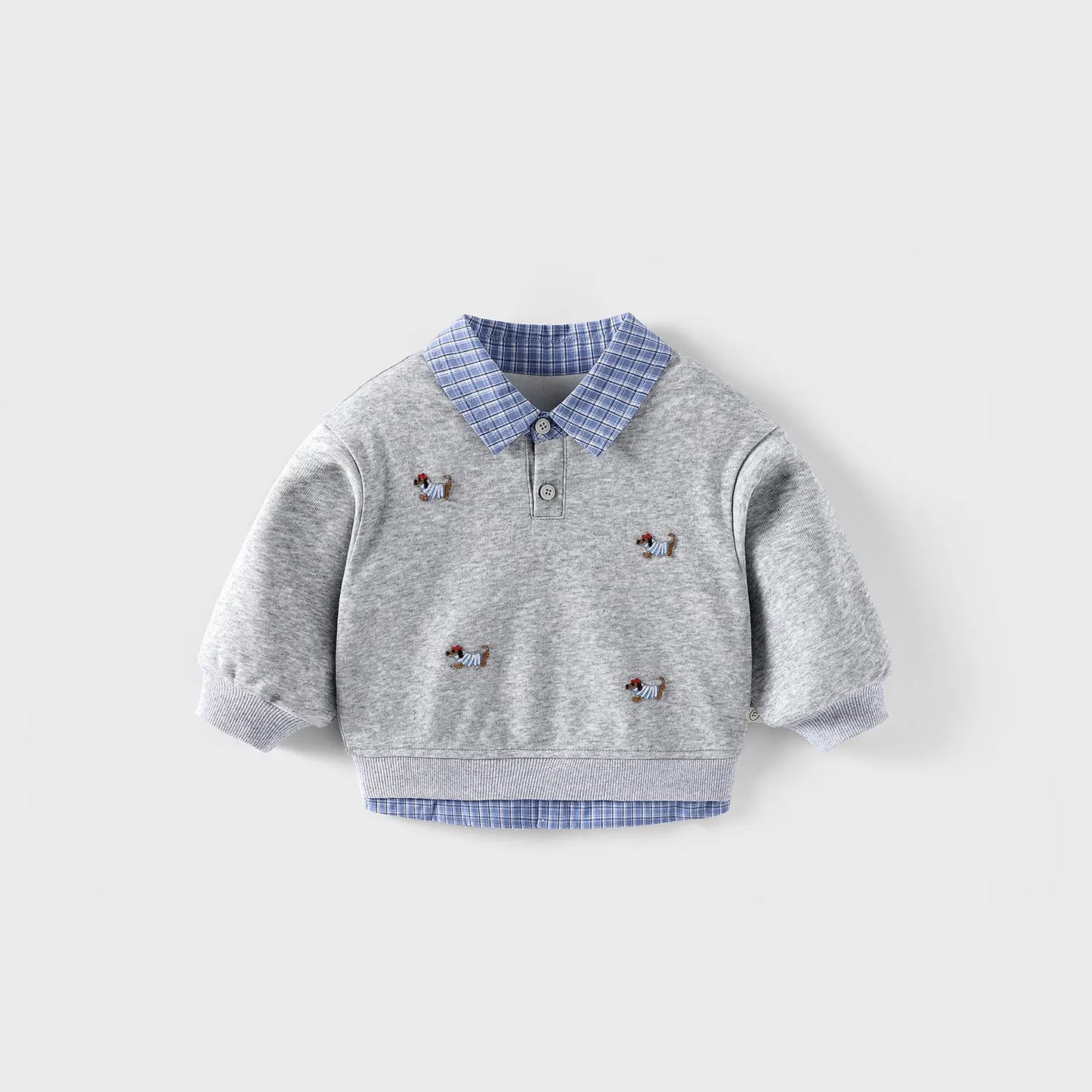 Children's Label Sweater New Autumn Boys' Cartoon Bottoming Shirt  Baby Girl's Fake Two-piece Pullover Tops