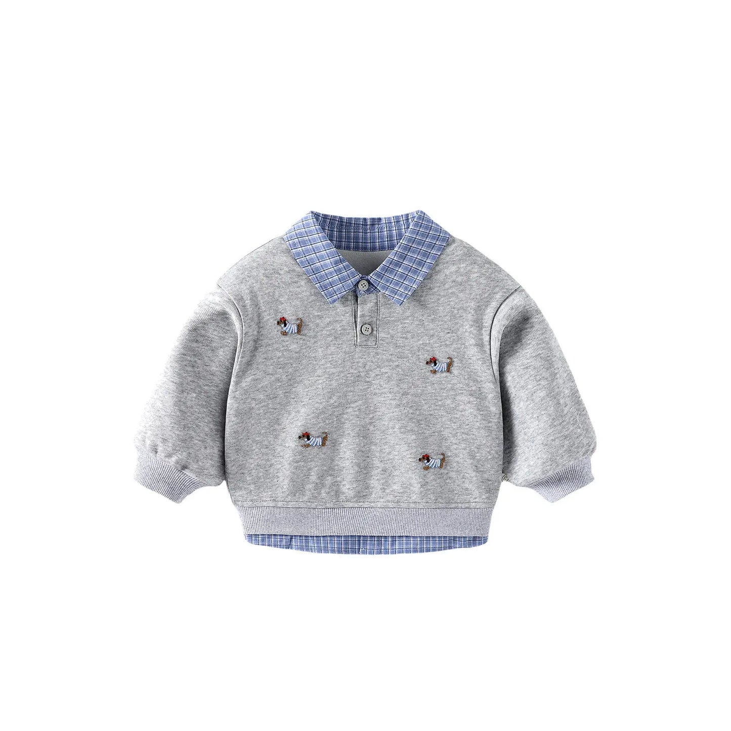 Children's Label Sweater New Autumn Boys' Cartoon Bottoming Shirt  Baby Girl's Fake Two-piece Pullover Tops