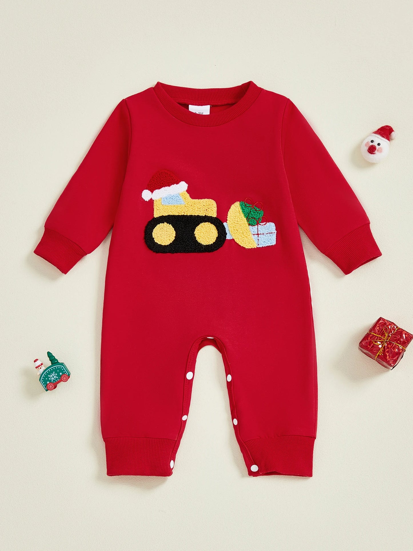 Infant Romper Cute Long Sleeve Crew Neck Embroidery Dinosaur Print Jumpsuit for Baby Boys Girls Christmas Outfit