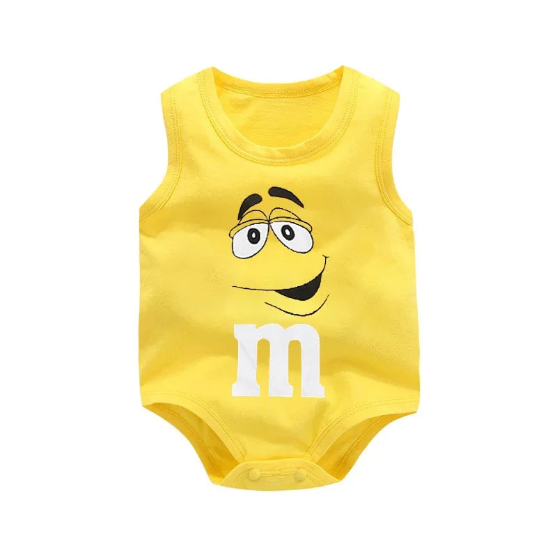 0-24M Newborn Baby Cotton Bodysuit for Boys and Girls Letter Print Funny M Sleeveless Baby Romper Summer  Soft Toddler Onesie