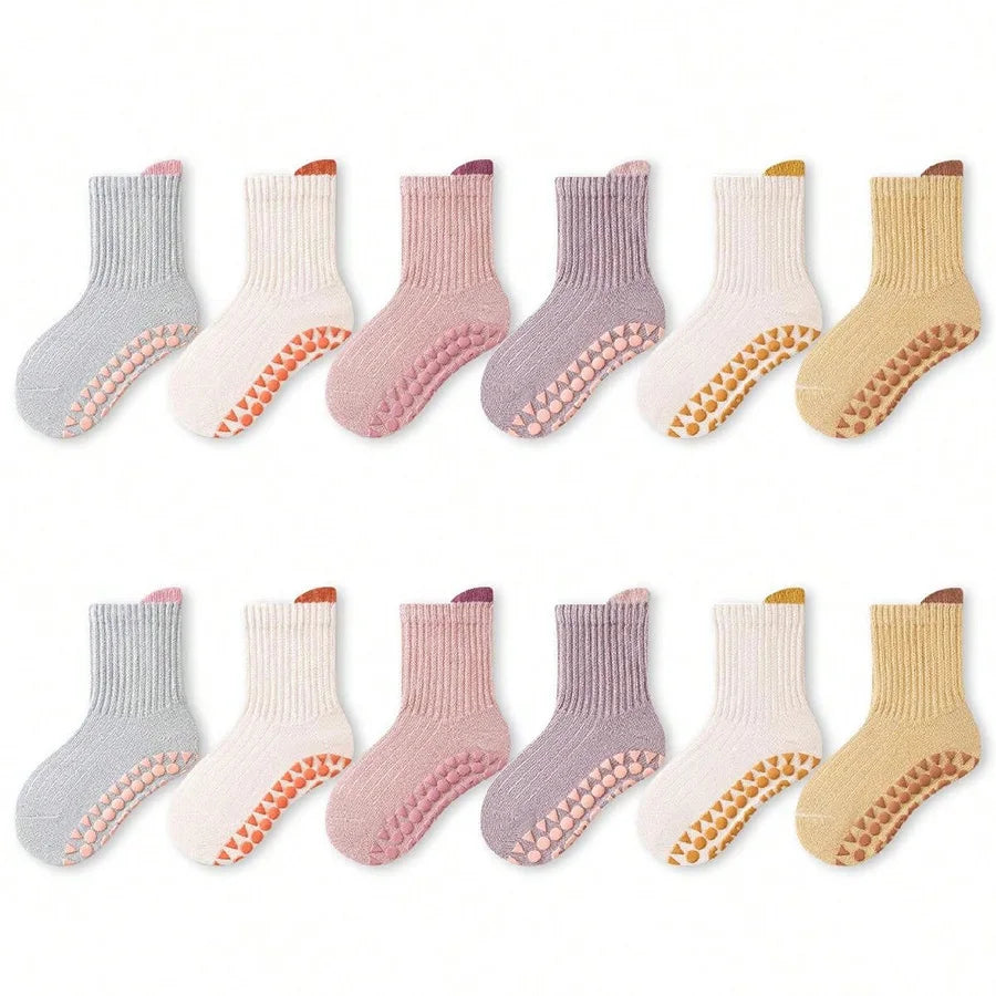 6 Pairs of Baby Floor Socks Newborn Anti-Slip Glue All Year Round Baby Loose Mouth Cartoon Soft Bottom Indoor Girls and Kidsren's Socks