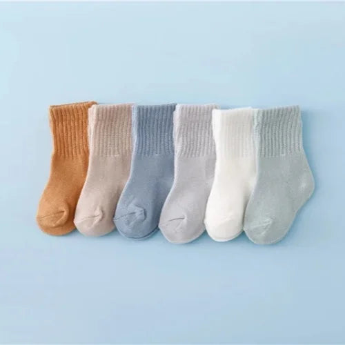 lawadka 6Pairs/lot Newborn Baby Socks For Boys Girls Cotton Solid Soft Infant Girl Boy Toddler Sock Spring Autumn 0 to 12 Month