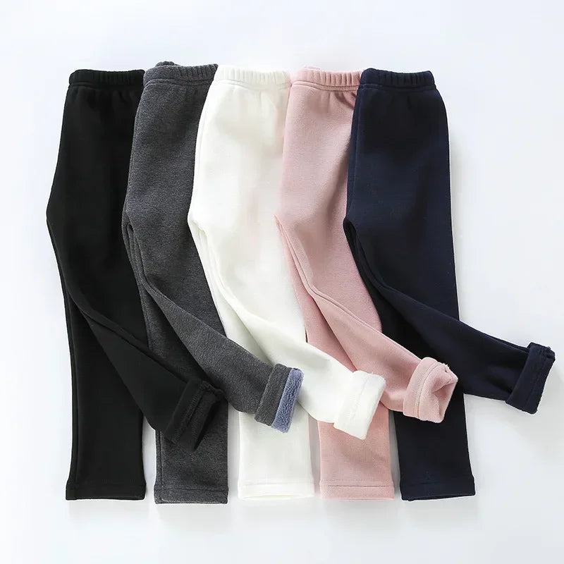 Hot Sweet Girls Pants Kids Boys Thick Warm Trousers Winter Children Casual Solid Color Soft Pants Baby Girls Leggings 2-11Years