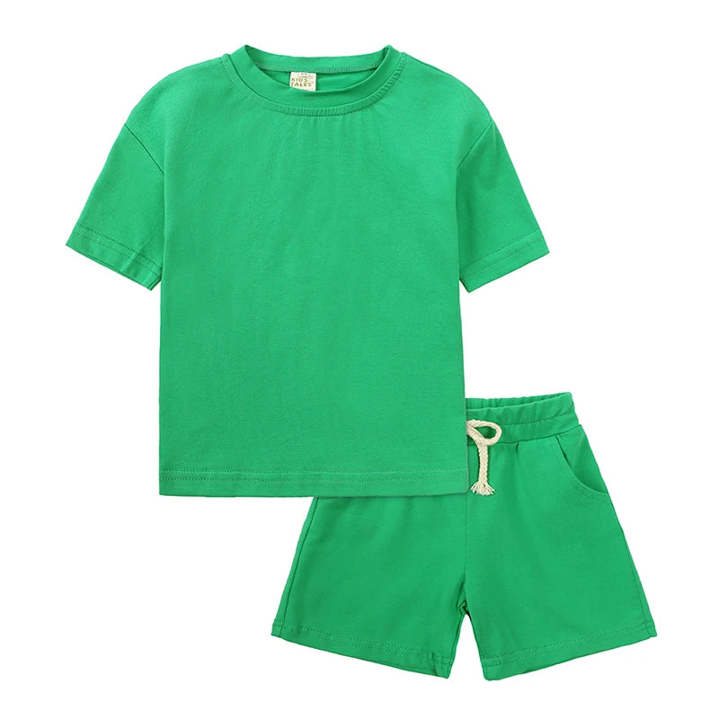 Infant Boys Girls Cotton Casual O-neck Short Sleeve T-Shirt + Shorts Children Outfits
