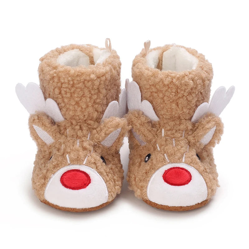 Cute Reindeer Patterned Baby Winter Boots Warm Soft Sole First Walker Shoes for Infants Non-Slip Christmas Footwear
