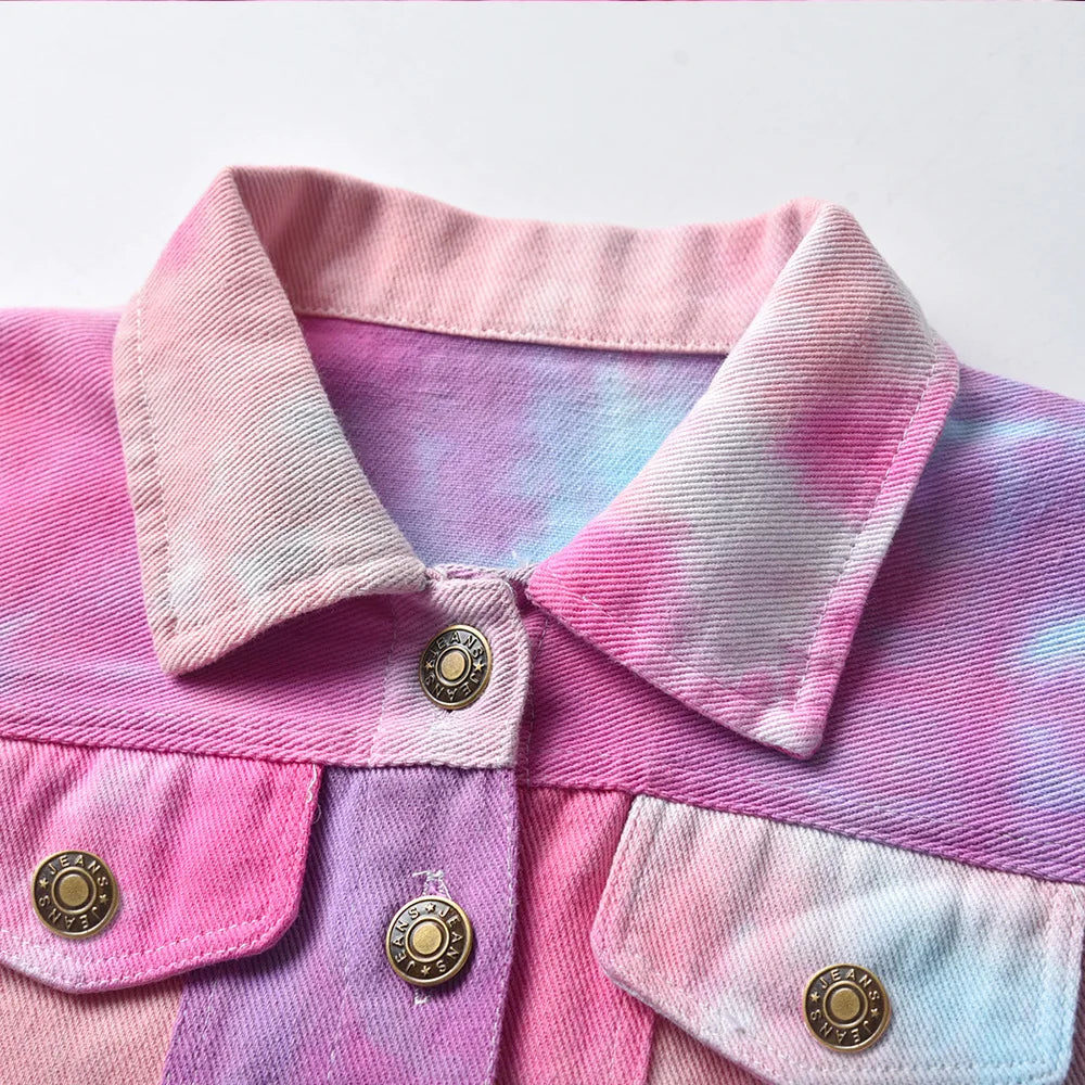 Spring Autumn Toddler Girl Tiedye Denim Jacket Little Kids Boy Casual Coats Children Outerwear Tops