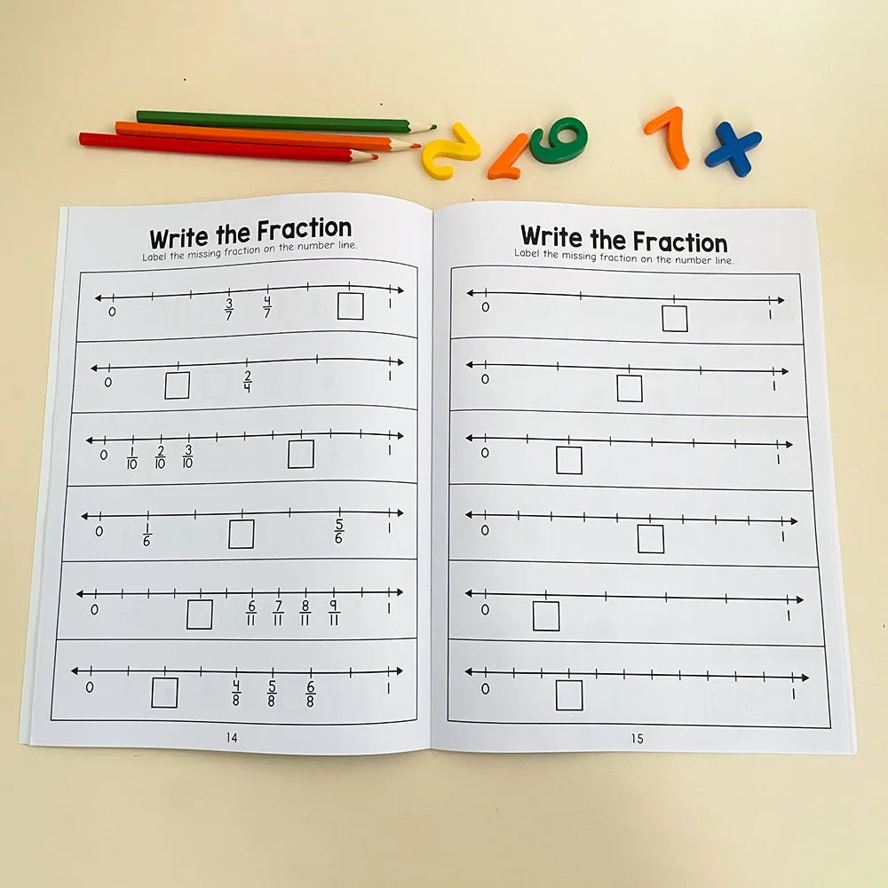 Basic Fraction Learn and Practice Training Workbook Fraction Fact Teacher Teaching Aids Primary School Math Cognitive Test Book