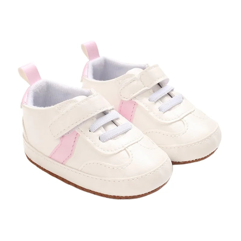 Infant Toddler Soft Sole Leather Sneakers with Contrast Colors Breathable Baby Flats for Newborn Boys and Girls Comfortable