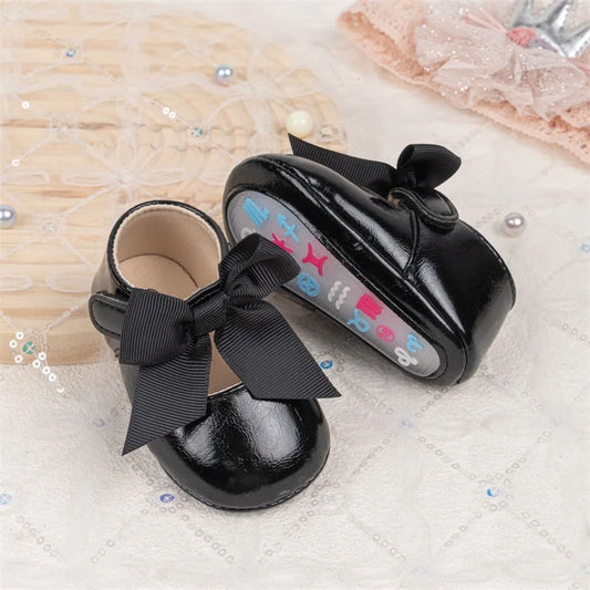 Cute Baby Girl Leather Shoes with 3D Bow Design Non-Slip Soft Sole for First Steps Princess Style Adorable Footwear