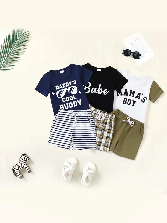 Toddler Boy Outfits 12M-5T Toddler Short Sleeve + Shorts 2 Sets Baby Boys Clothes