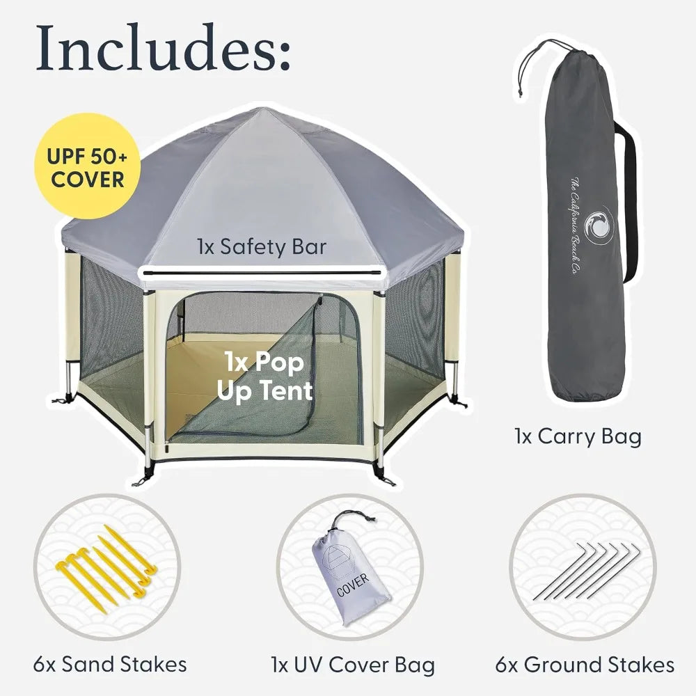 Indoor & Outdoor Baby Playpen for Babies and Toddlers - Baby Beach Tent, Foldable, Portable W/Canopy, Travel Bag