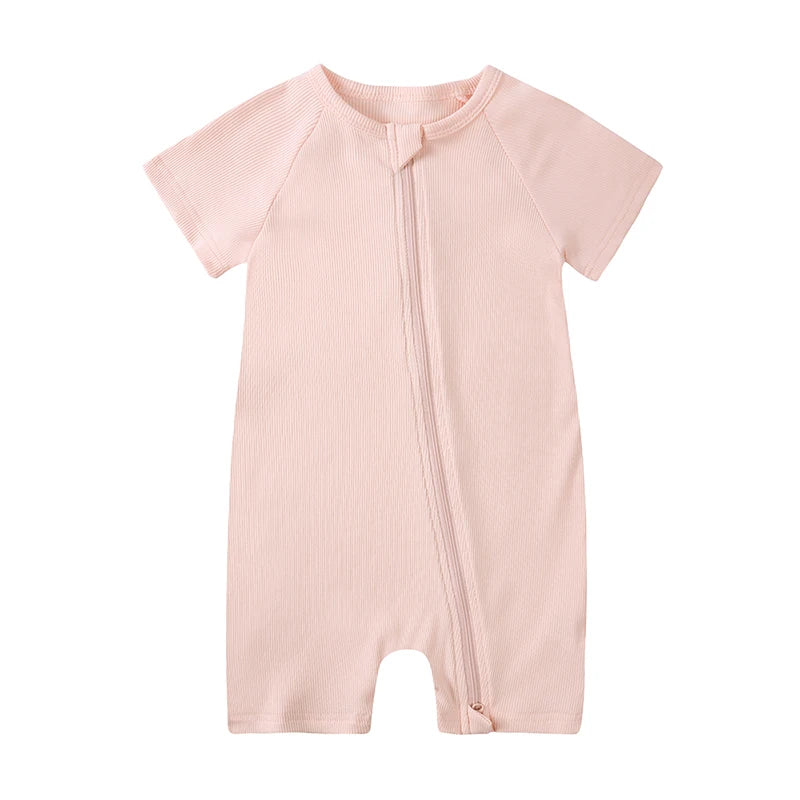 Ribbed Bamboo Baby Romper Infant Clothing 3M-3Y Short Sleeve Rompers Newborn Baby Boys Girl Zipper Clothes