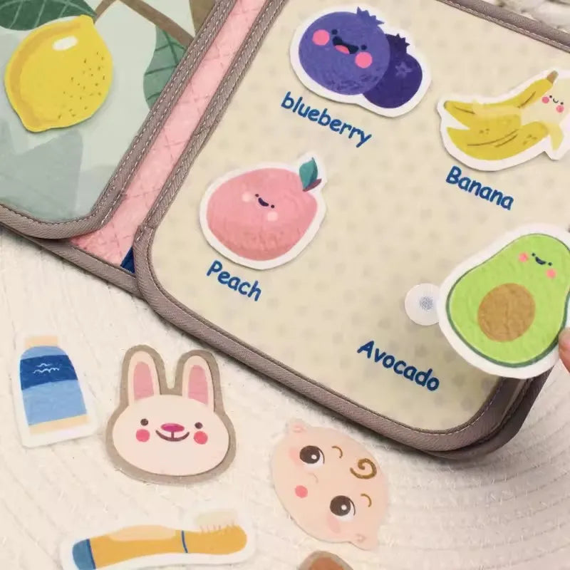 Montessori Busy Book Baby Early Education Book Puzzle Toy Animal Cognitive Fabric Book Repeated Paste Book & Sensory toys