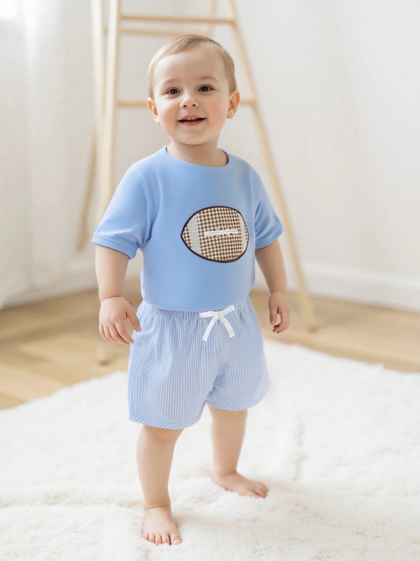 Boys Casual Summer Outfits Striped Print Short Sleeve T-Shirts Elastic Waist Shorts 2-Piece Clothing Set for Toddlers