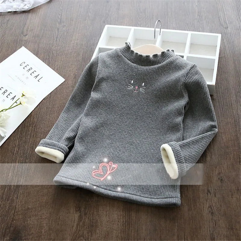 Fashion Girls Sweaters New Winter Children Clothes Cartoon Kids Tops Warm Velvet Thick Kids Sweater Girls Outwear Sweater