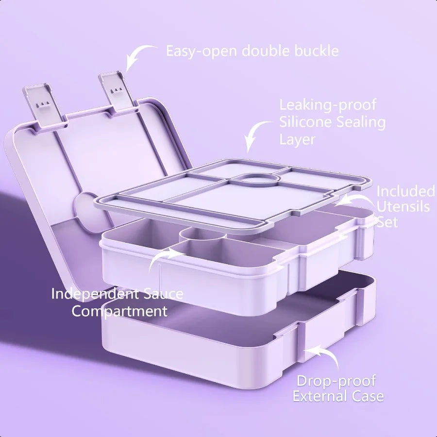 Girls Backpack Bento Box with Insulated Lunch Bag Pencil Case Utensils Set for 6 Leakproof Compartments Removable Tray Lunches