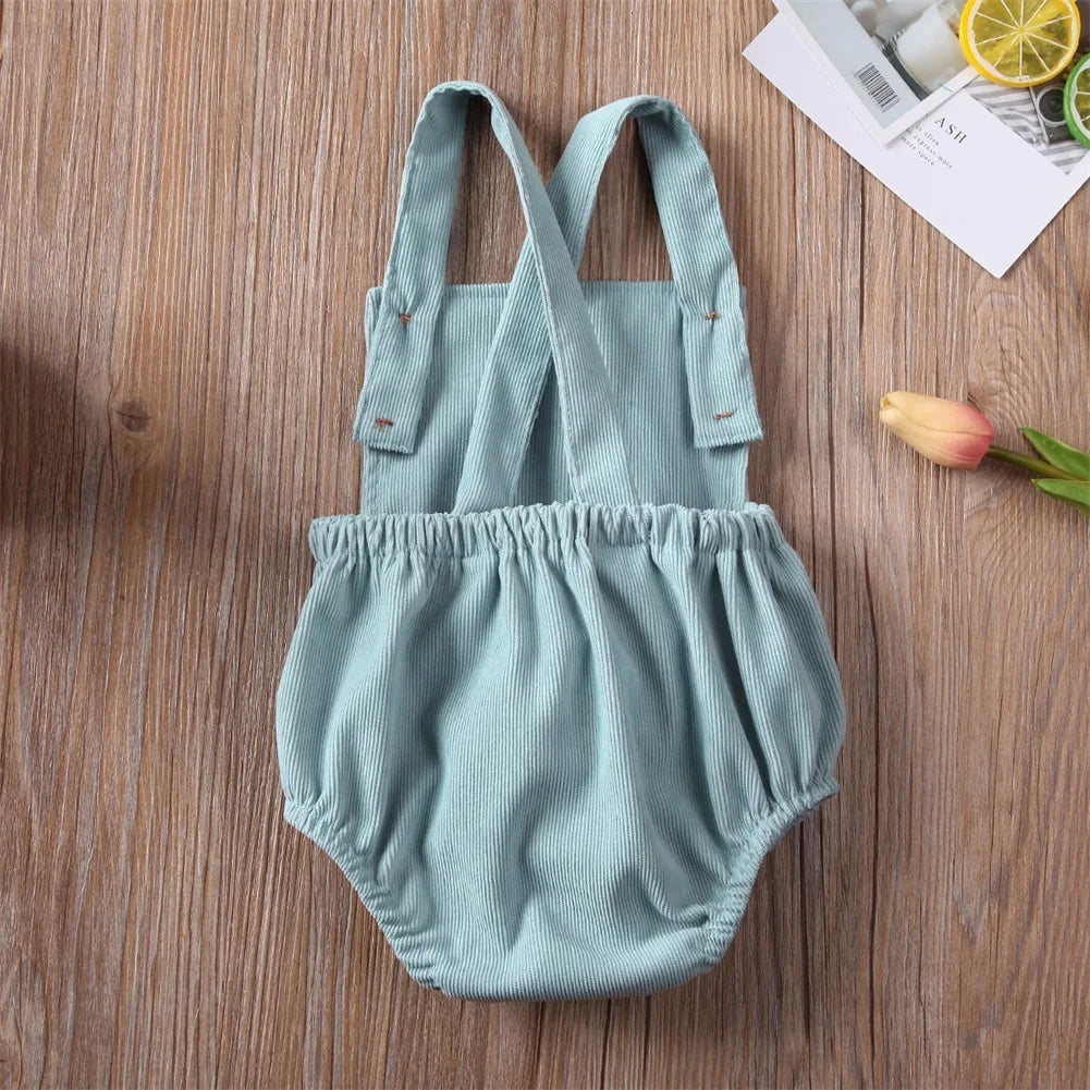 Boys Girls Solid Color Corduroy Sleeveless Jumpsuits