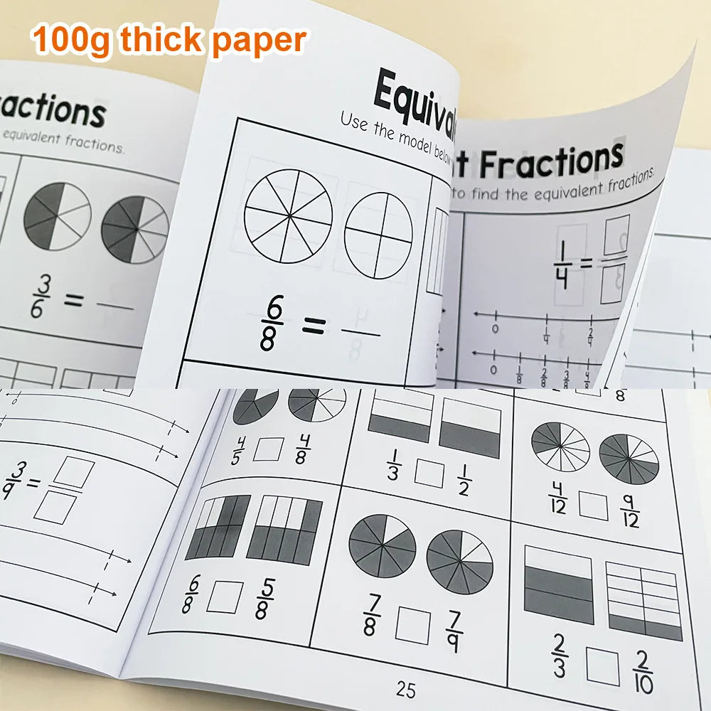 Basic Fraction Learn and Practice Training Workbook Fraction Fact Teacher Teaching Aids Primary School Math Cognitive Test Book