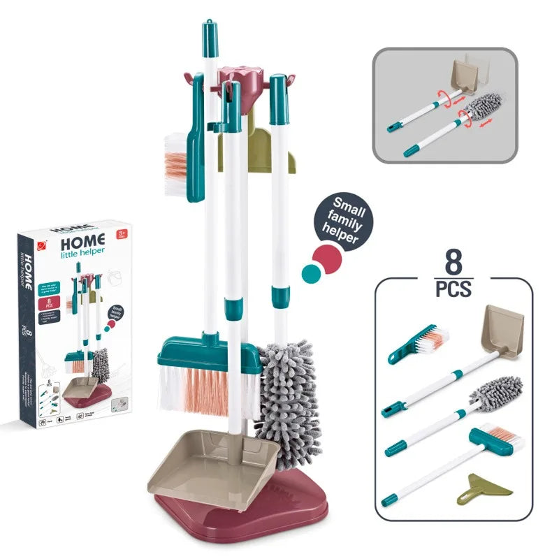 Kid Cleaning Toy Set Detachable Housekeeping Cart with Cleaning Tools Pretend Play Toys Gifts for Child Develop Hand-on Ability