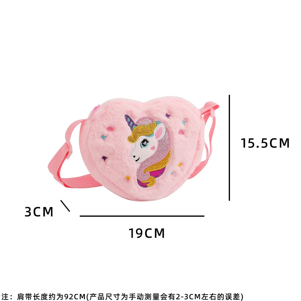 Lovely Heart Shape Handbags For Girls Embroidery Unicorn Kids Shoulder Bag Baby Girl Mini Purse