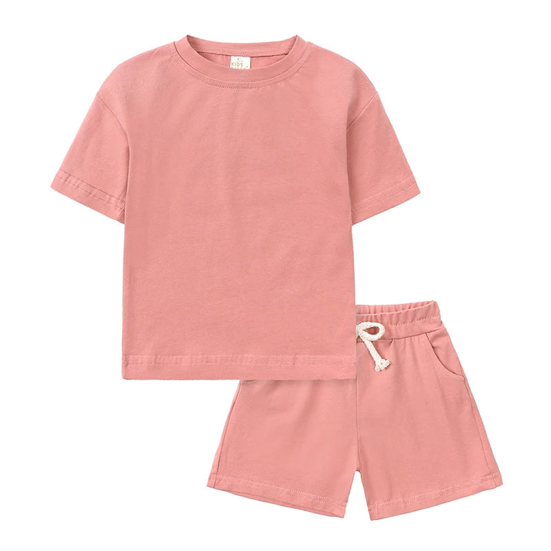 Infant Boys Girls Cotton Casual O-neck Short Sleeve T-Shirt + Shorts Children Outfits