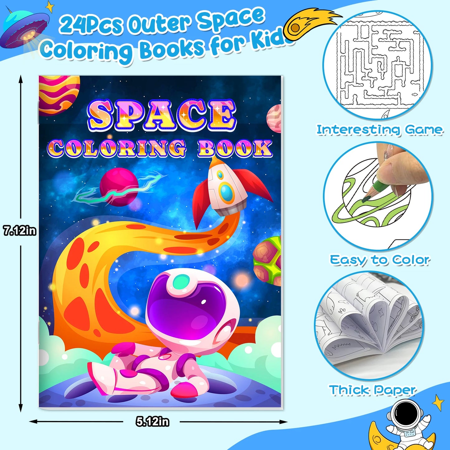24 Pack Outer Space Coloring Book for Kids Astronaut Alien Rocket Coloring Book Bulk Space Drawing Books Galaxy Activity Books f