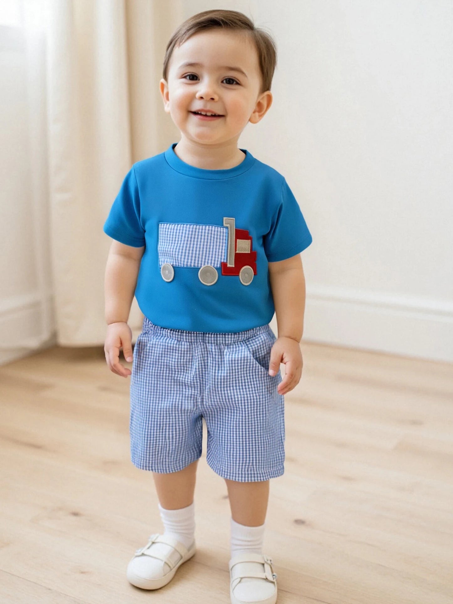 Cute Toddler Boy Outfits Dinosaur Print Short Sleeve Round Neck T-Shirts with Camouflage Elastic Waist Shorts 2 Pcs Set