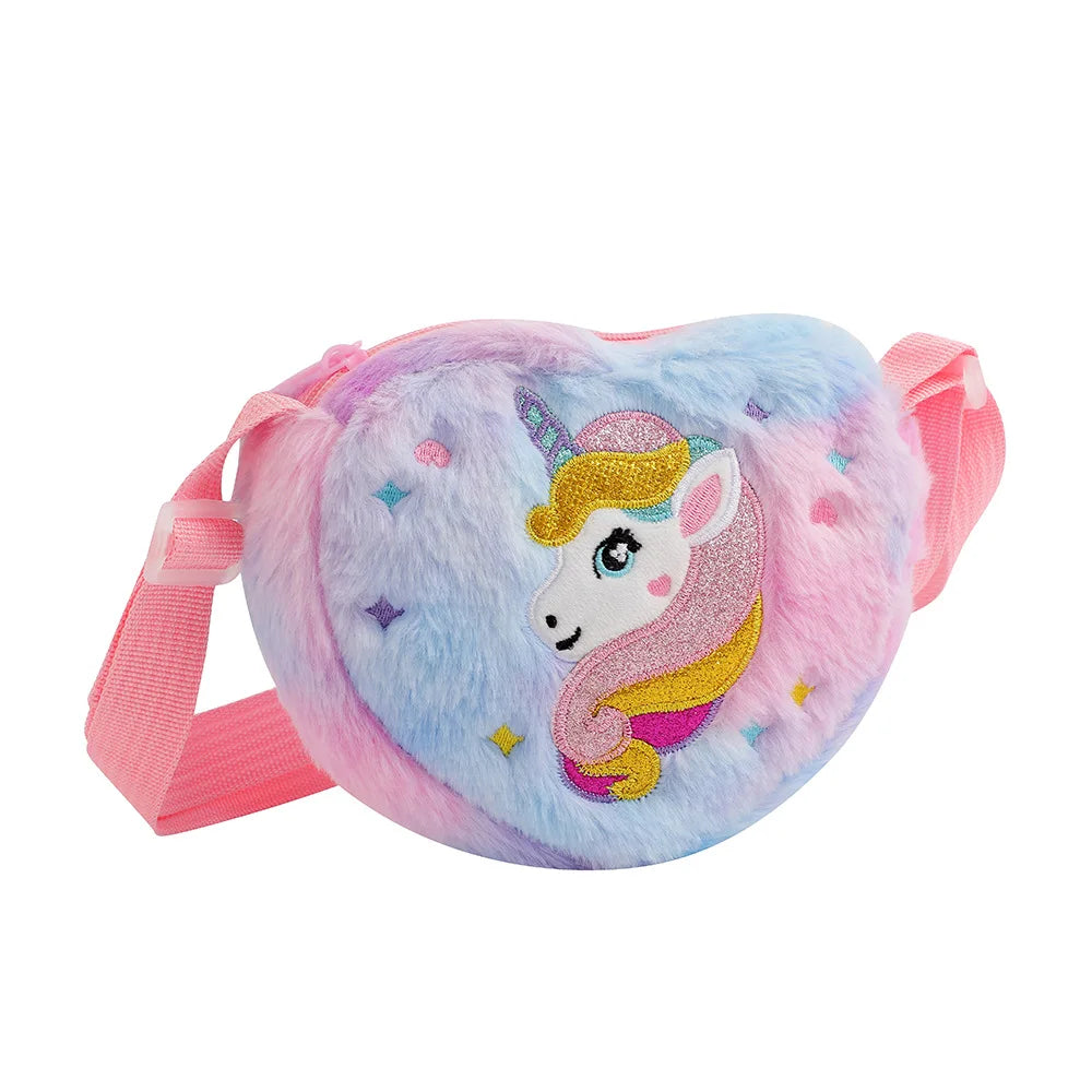 Lovely Heart Shape Handbags For Girls Embroidery Unicorn Kids Shoulder Bag Baby Girl Mini Purse