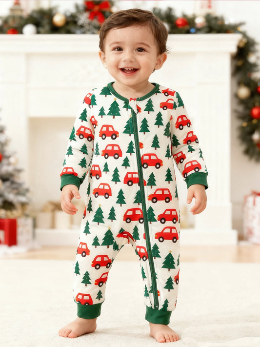 Toddler Boys Winter Romper Long Sleeve Crewneck Reindeer Snowflake Print Hooded Jumpsuit with Front Zipper