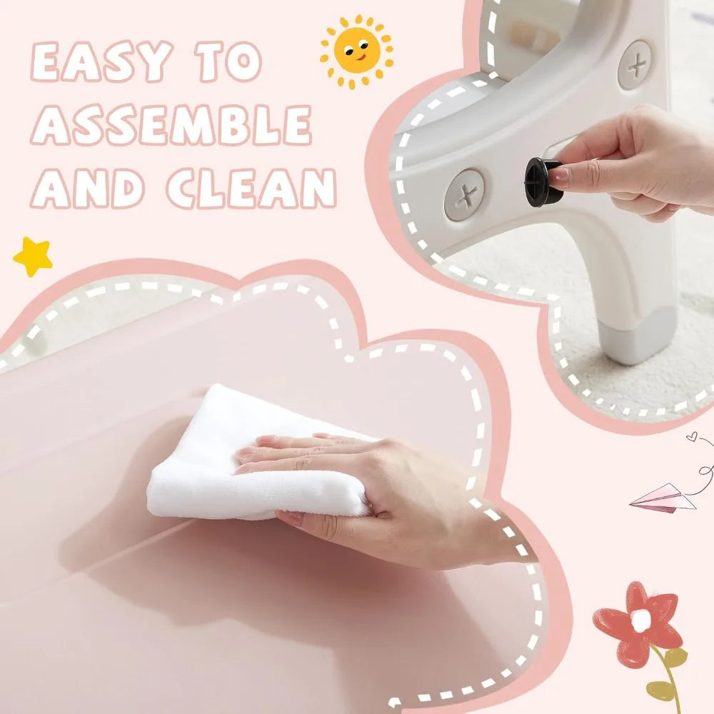 Kids Table and Chair Set, Plastic Children Activity Table with 2 Chairs, Toddler Table and Chair Set for Reading, Drawing