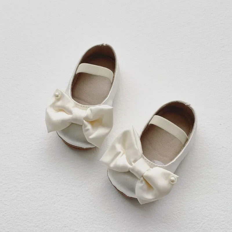 Baby Shoes Spring Autumn Girl's Bow Ballet Style Satin Soft Sole Shoe Baby Anti-slip and Anti Drop Heel Princess Toddler Shoes