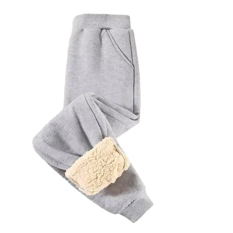 Kids Autumn/Winter Warm Solid Color Sports Long Pants Fleece-Lined Casual Trousers Mid to Large Child Fleece Pants