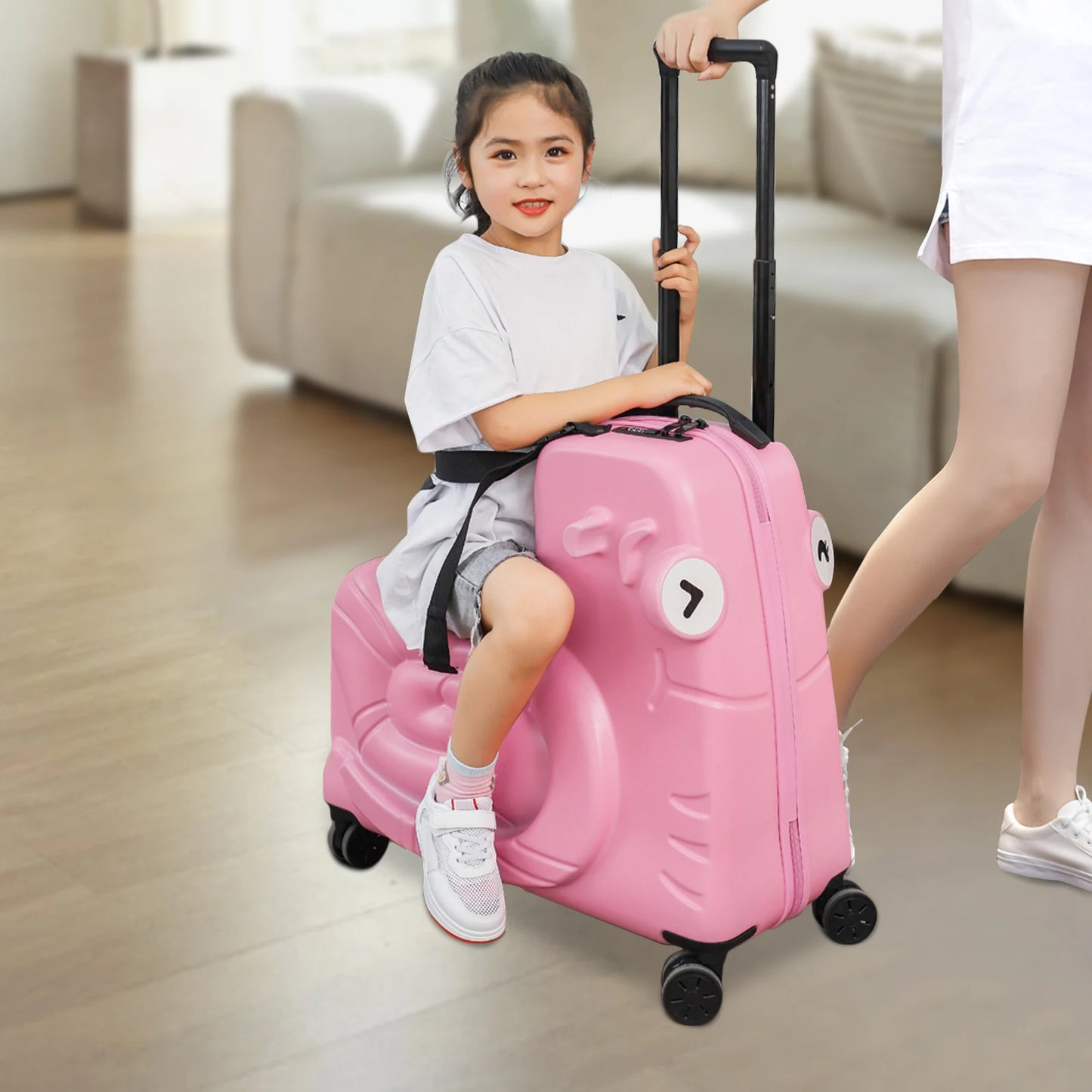 52*26*50 cm Portable Travel Trolley Case Kids Ride-on Luggage with Spinner Wheels Kids Luggage Suitcase with Password Lock Pink