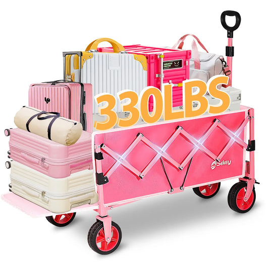 52" Extender Folding Collapsible Wagon Carts Foldable with 330LBS Weight Capacity Heavy Duty Lightweight Extra-Long Utility Cart