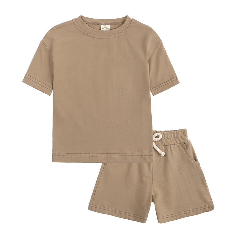 Infant Boys Girls Cotton Casual O-neck Short Sleeve T-Shirt + Shorts Children Outfits