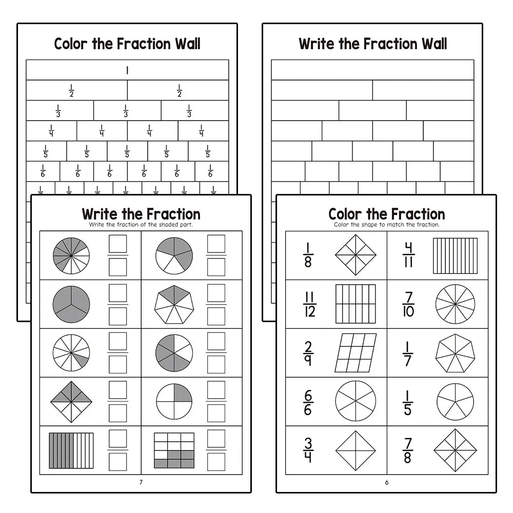 Basic Fraction Learn and Practice Training Workbook Fraction Fact Teacher Teaching Aids Primary School Math Cognitive Test Book