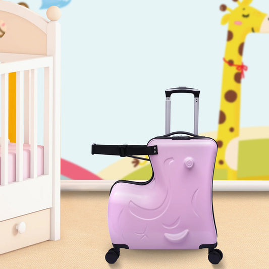 20" Kids Ride On Suitcase Rolling Luggage Trolley Case with Lock Waterproof PC Material for 3-6 Years Old