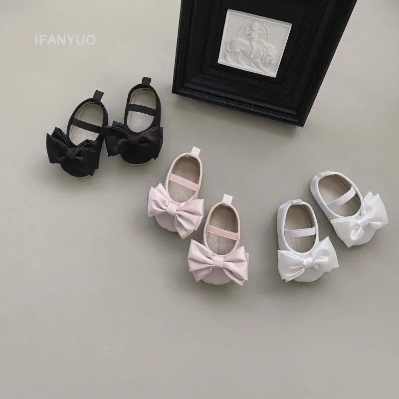 Baby Shoes Spring Autumn Girl's Bow Ballet Style Satin Soft Sole Shoe Baby Anti-slip and Anti Drop Heel Princess Toddler Shoes