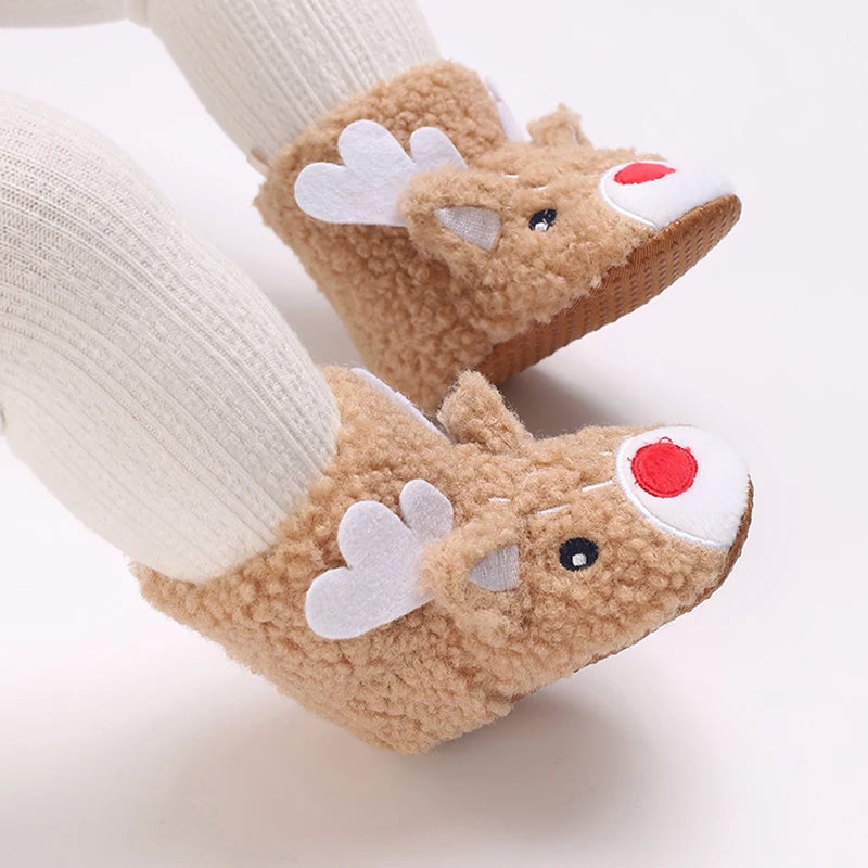 Cute Reindeer Patterned Baby Winter Boots Warm Soft Sole First Walker Shoes for Infants Non-Slip Christmas Footwear