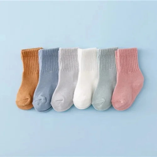 lawadka 6Pairs/lot Newborn Baby Socks For Boys Girls Cotton Solid Soft Infant Girl Boy Toddler Sock Spring Autumn 0 to 12 Month