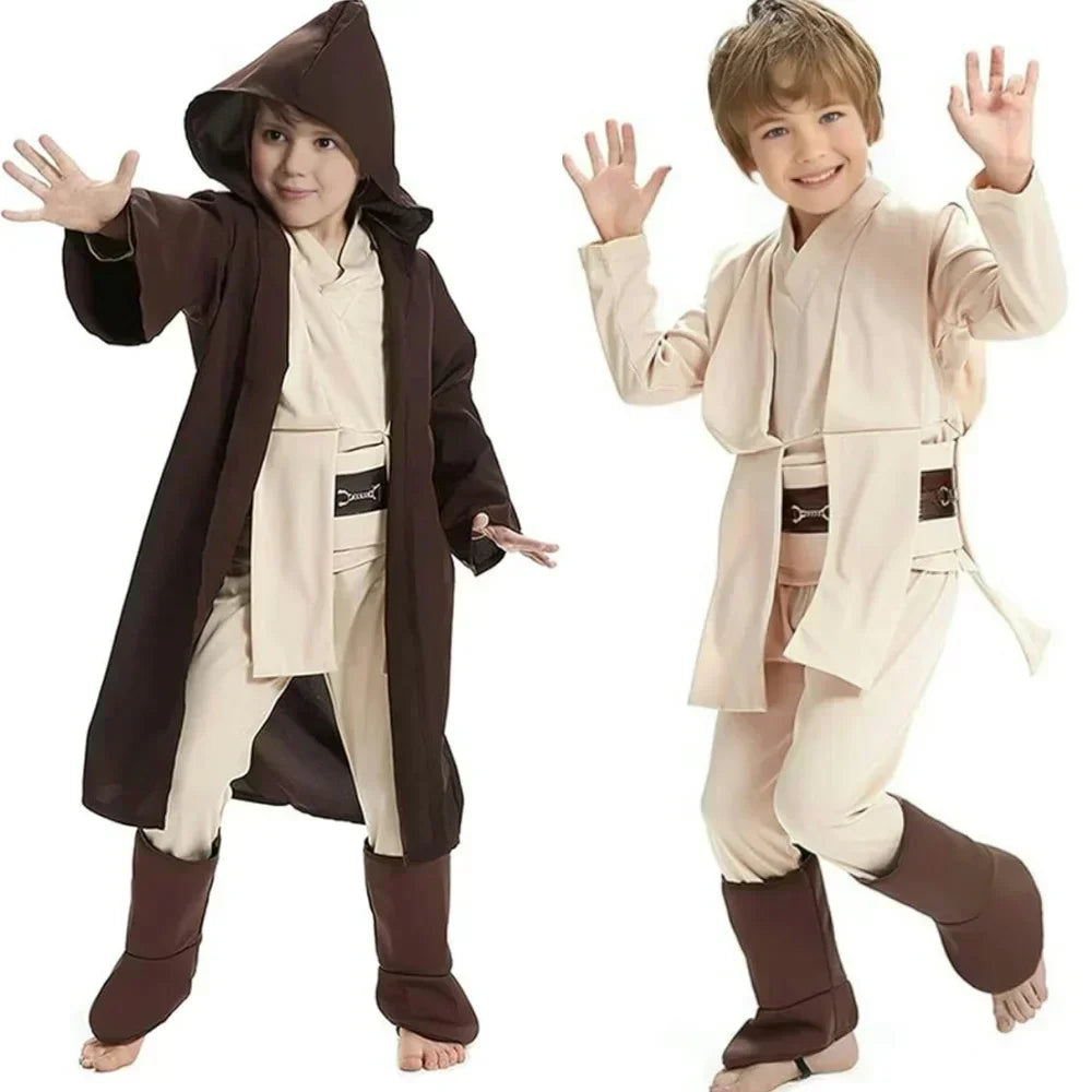 Fantasy Jedi Cosplay Kids Anakin Costume Obi Wan Kenobi Uniform Suit Anakin Skywalker  Robe Belt Halloween Carnival Party Suit