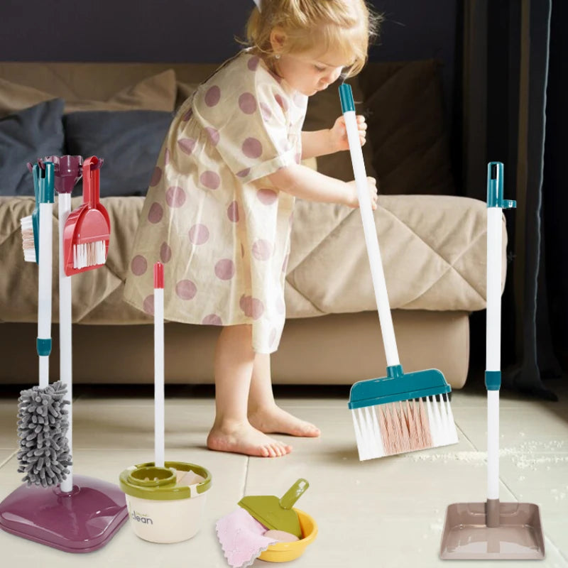 Kid Cleaning Toy Set Detachable Housekeeping Cart with Cleaning Tools Pretend Play Toys Gifts for Child Develop Hand-on Ability