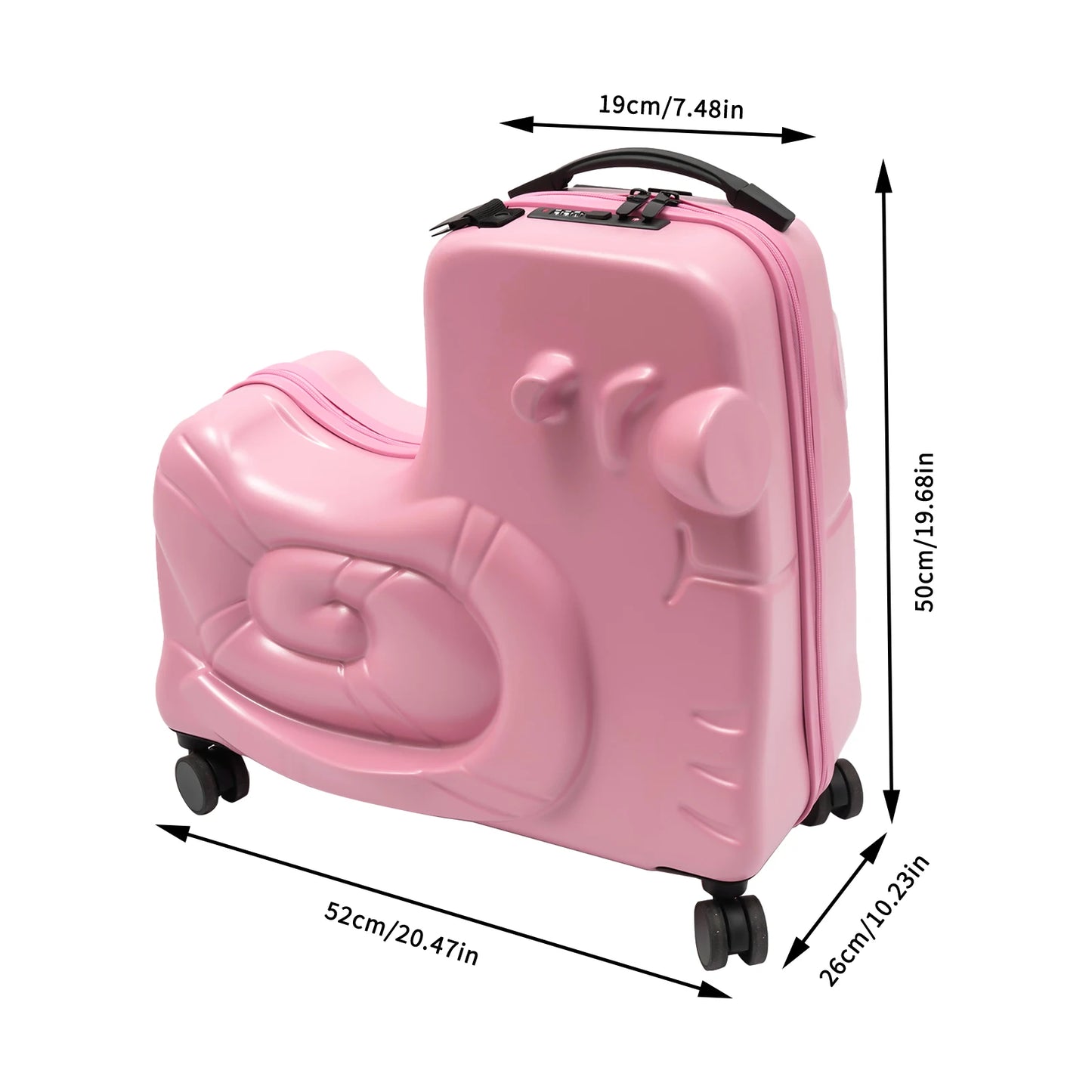 52*26*50 cm Portable Travel Trolley Case Kids Ride-on Luggage with Spinner Wheels Kids Luggage Suitcase with Password Lock Pink