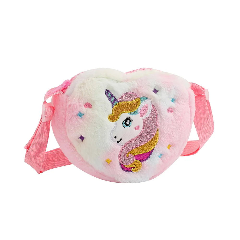 Lovely Heart Shape Handbags For Girls Embroidery Unicorn Kids Shoulder Bag Baby Girl Mini Purse
