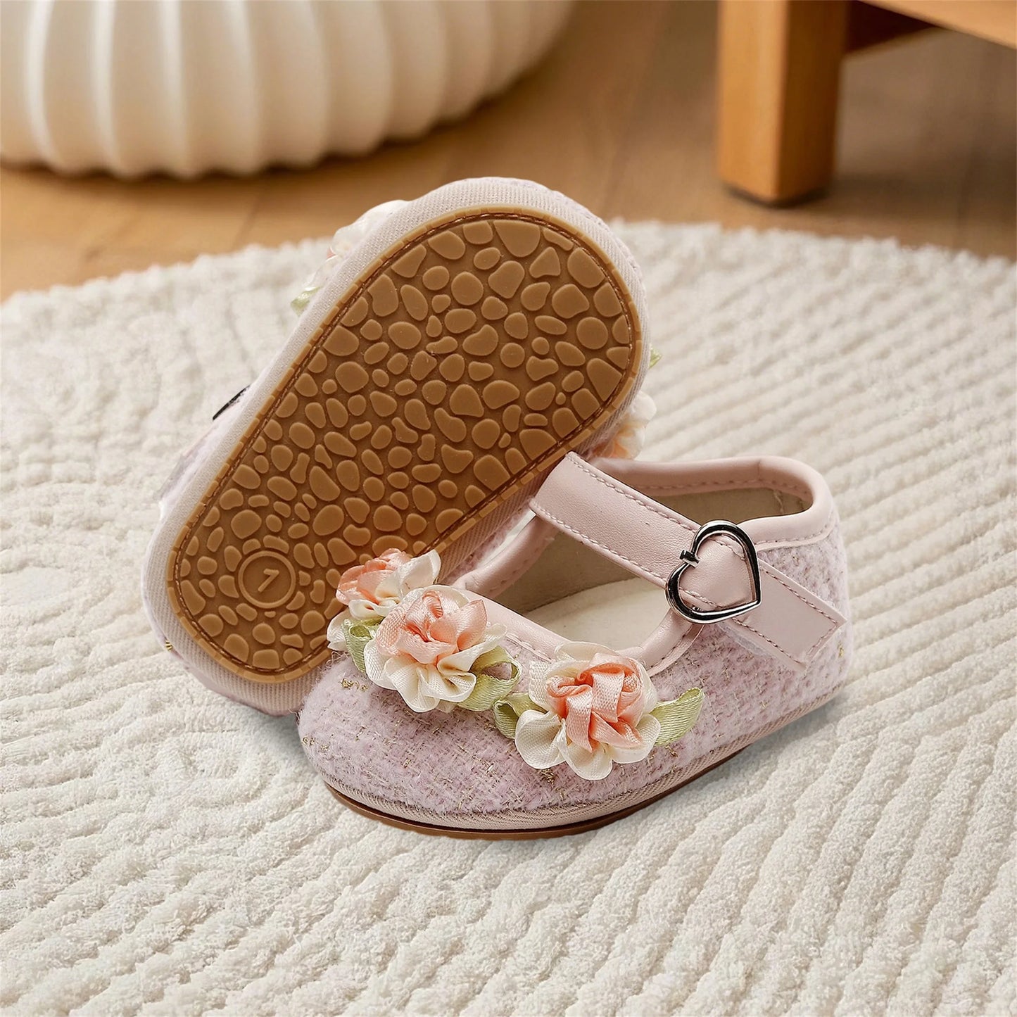 Cute Baby Girls Floral Princess Shoes with Non-Slip Sole Soft First Walker Shoes for Toddlers Adorable Toddler Shoes