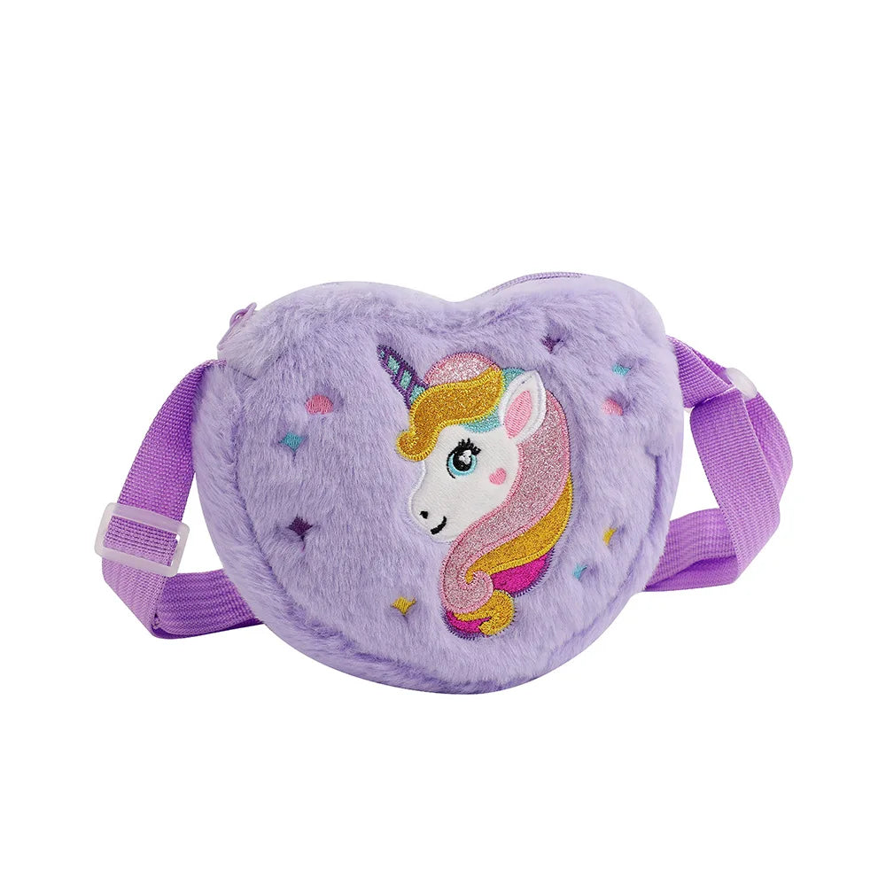 Lovely Heart Shape Handbags For Girls Embroidery Unicorn Kids Shoulder Bag Baby Girl Mini Purse