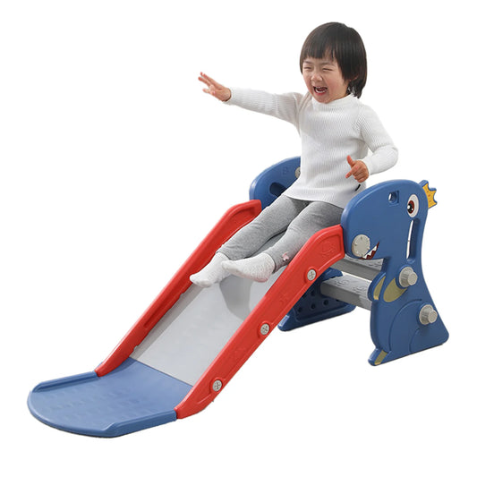 Toddler Indoor Slide for 0 To 3 Years Old Easy Assembly Dinosaur Shape Foldable Slide with Basketball Hoop Stairs