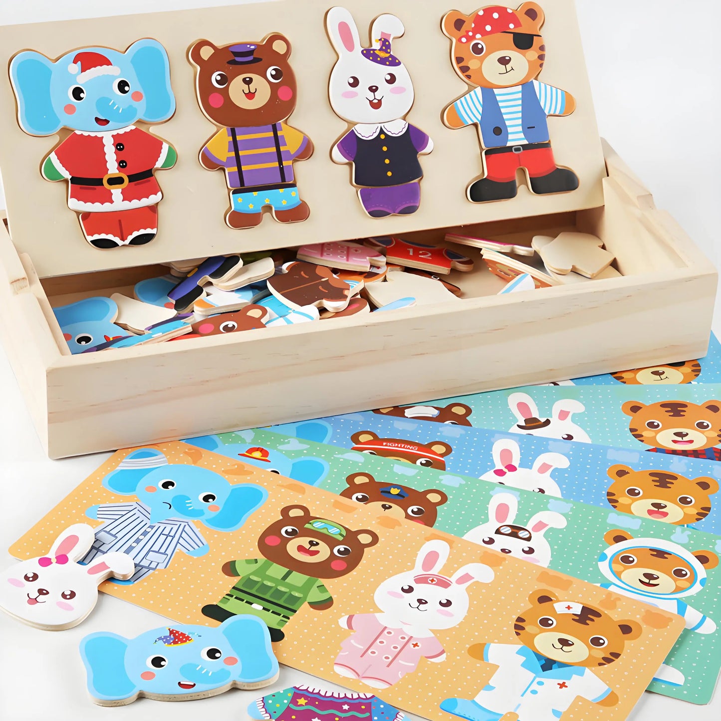 Elephant Bear Change Clothes Children's Early Education Wooden Jigsaw Puzzle Dressing Game Baby Puzzle Toys For Children Gift
